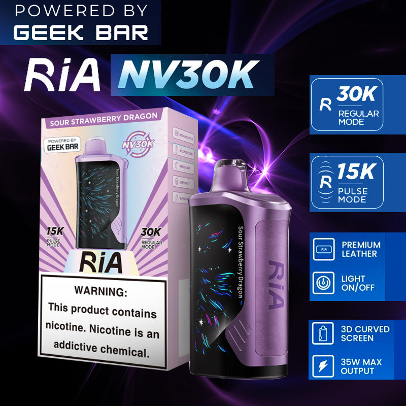 Geekbar RIA NV30K|disposable vape|vape wholesale|vapes|disposables|sour strawberry dragon