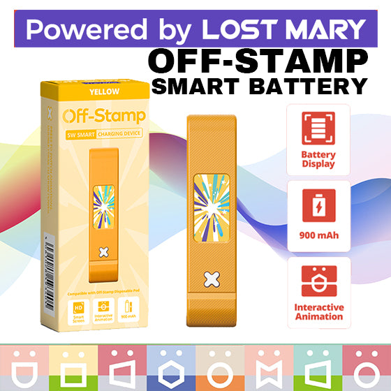 Off-Stamp SW Smart Battery Device|LostMary off-stamp|Smart battery|Disposable|vape central wholesale|yellow