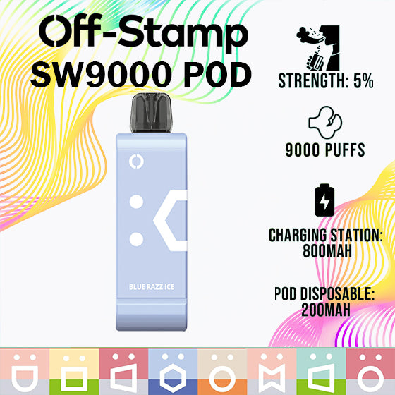 Off-stamp SW9000 pod|Vape central wholesale|Disposable|blue razz ice