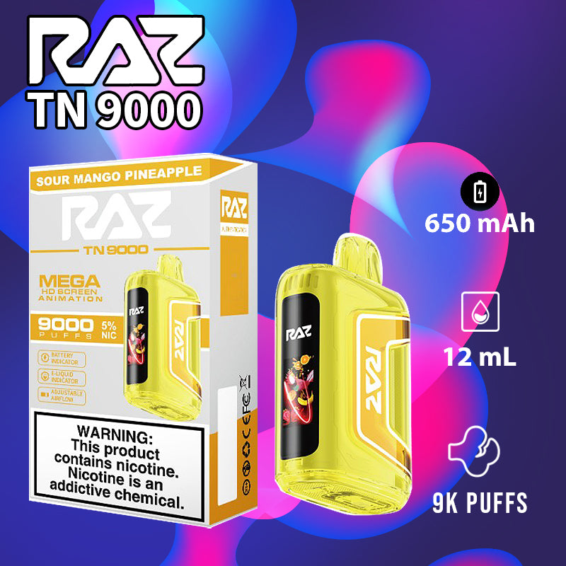 Raz tn9000|vape central wholesale|disposable|sour mango pineapple