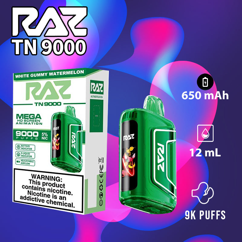 Raz tn9000|vape central wholesale|disposable|white gummy watermelon