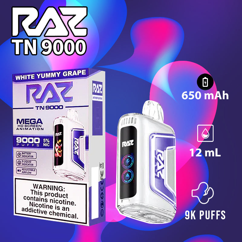 Raz tn9000|vape central wholesale|disposable|white yummy grape