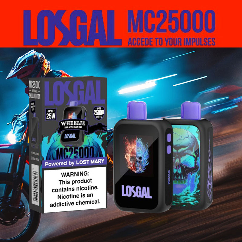 LOSGAL MC25K |Vape central wholesale|disposable|sour apple grape kiwi