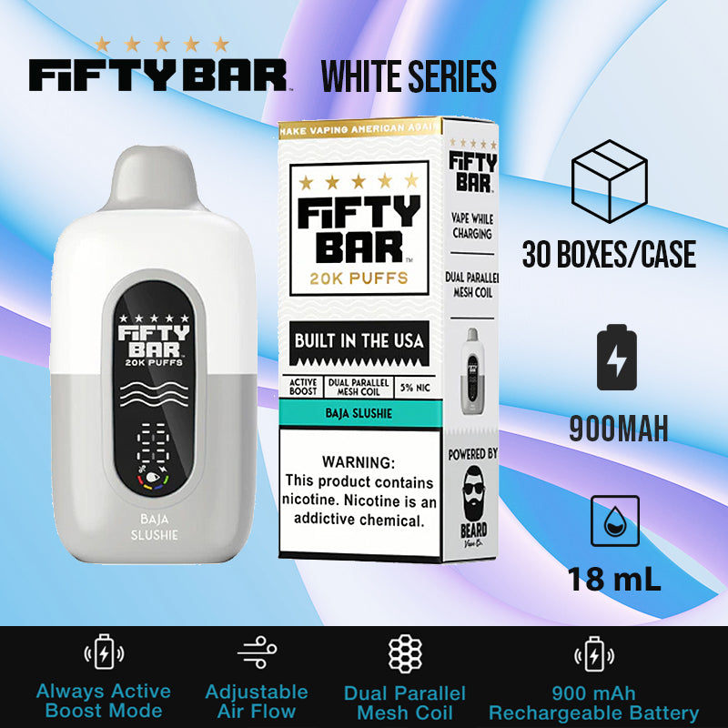 Fifty bar 20k white series|disposable vape|vape wholesale|vapes|disposables|baja slushie