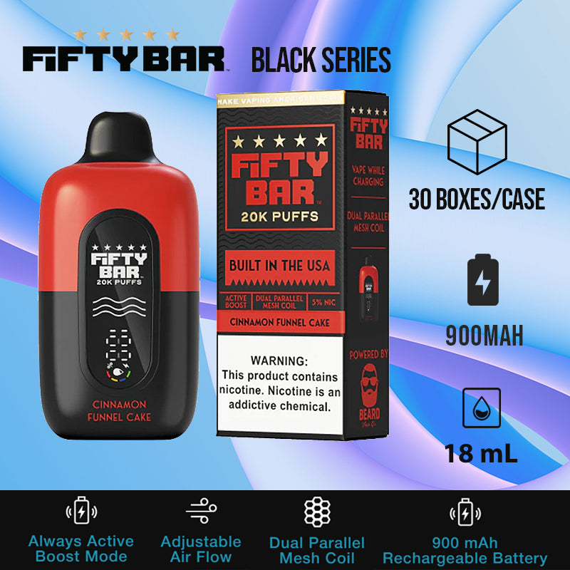 Fifty bar 20k black series|disposable vape|vape wholesale|vapes|disposables|cinamon funnel