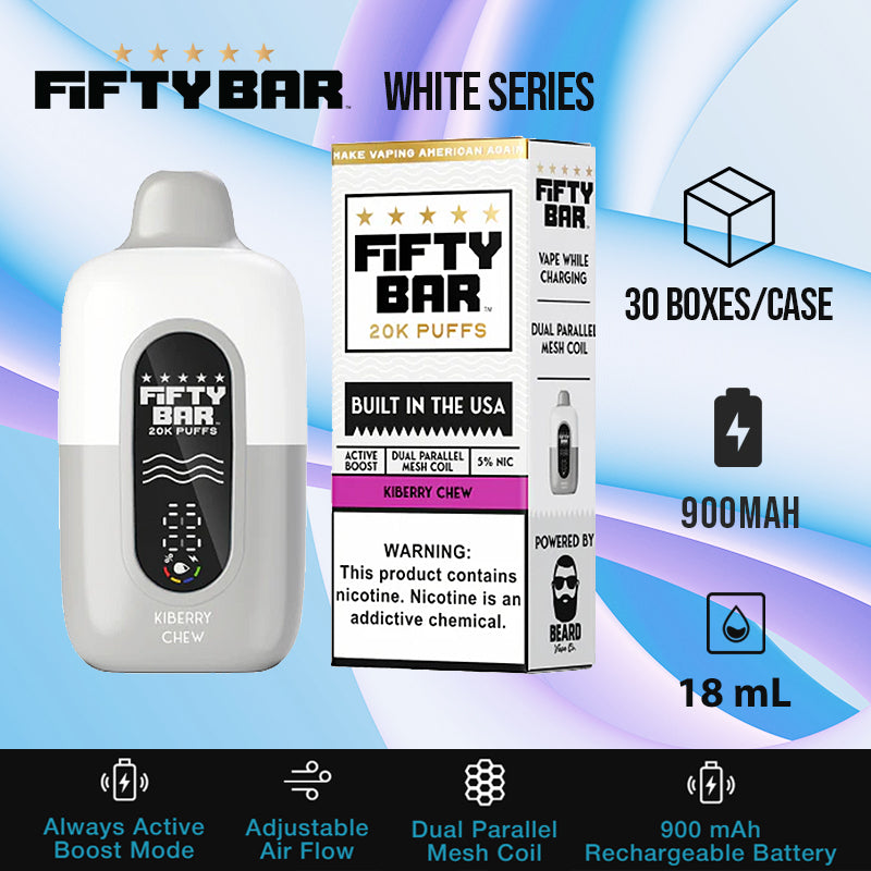 Fifty bar 20k white series|disposable vape|vape wholesale|vapes|disposables|kiberry chew