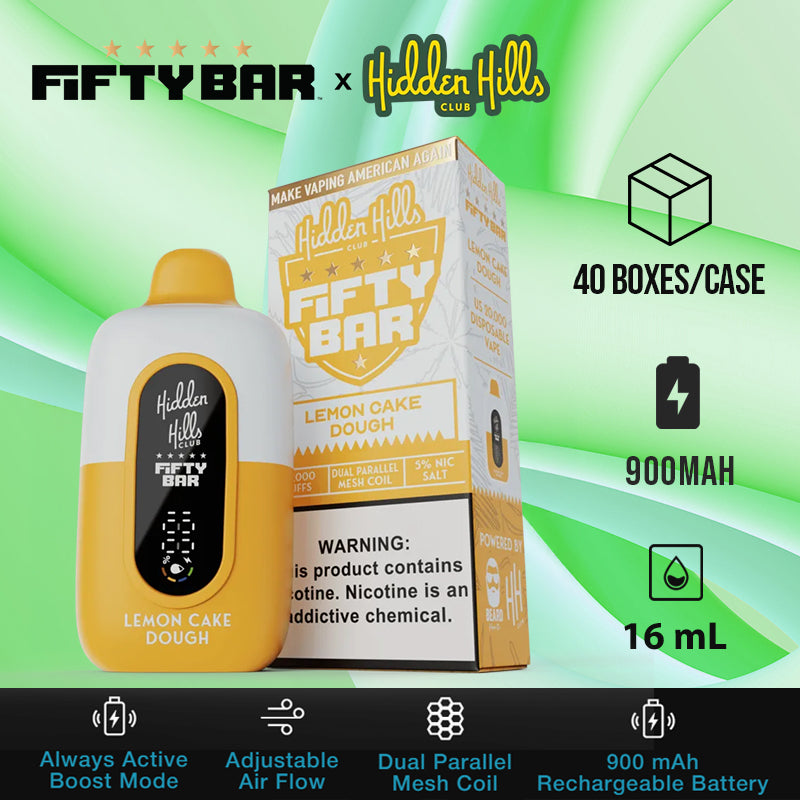 Fifty bar 20k hidden hills club |disposable vape|vape wholesale|vapes|disposables|lemon cake dough