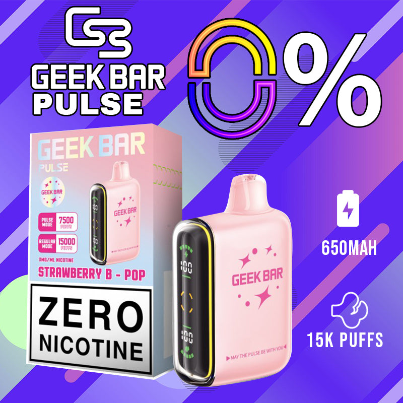 Geek Bar Pulse 0% Nicotine|Vape central wholesale|disposable|Strawberry B Pop